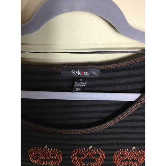Style&Co. Women Ribbed Striped Jack-O-Lantern Halloween Shirt Sz.Med Black NWT - Picture 11 of 12